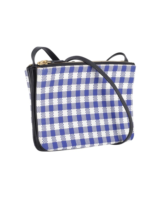 Celine Trio Gingham Crossbody-väska i blått och vitt bomull - Image 3