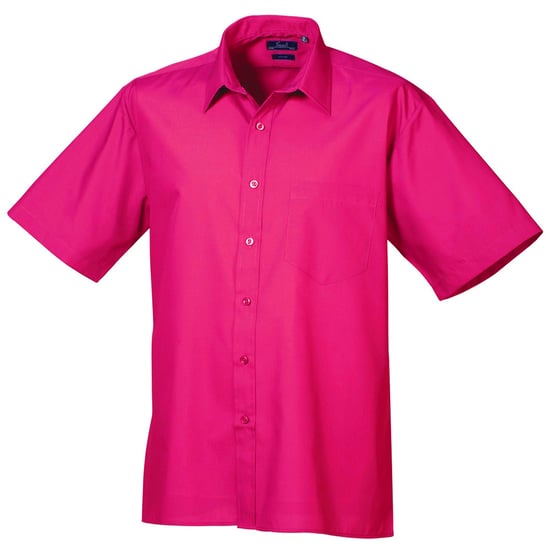 Premier Heren Korte Mouw Formele Poplin Gewoon Werk Shirt (Heet Roze) - Image 1