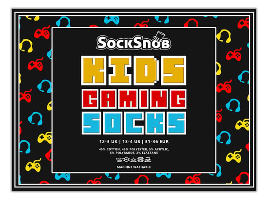 3 Pack Kids Gaming Socks | Sock Snob | Fun Design Novelty Funny Video Gaming Socks for Boys & Girls - Red / Blue / Yellow - Image 2