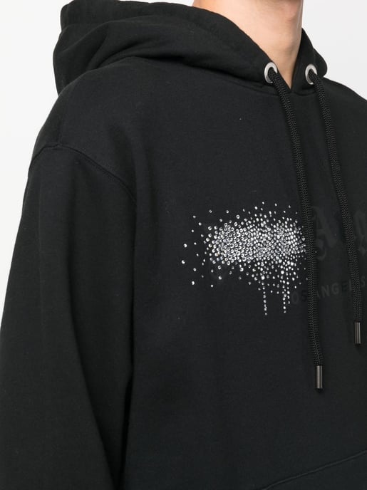 Palm Angel Rhinestone Logo Print Hoodie in Black
