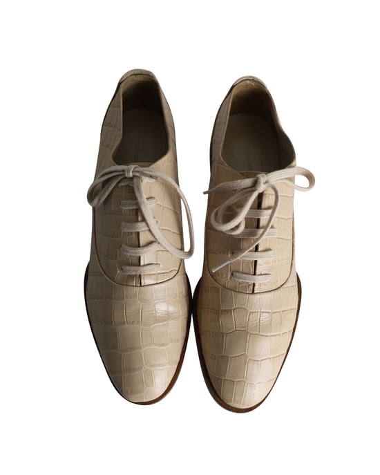 Alexander Wang Ingrid Croc-Embossed Oxfords in Beige Calfskin Leather - Image 5