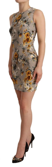 Dolce & Gabbana Kvinno Grå Silkes Stretch Blommig Klänning Mini - Image 2
