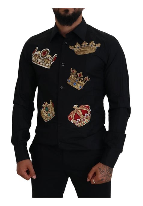 Dolce & Gabbana Men's Black Gold Crown Slim Fit Dress Formal Shirt - Image 5