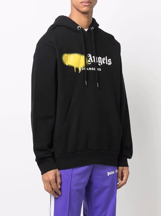 Palm Angels Los Angeles Yellow Spray Logo-print Hoodie Black - Image 3