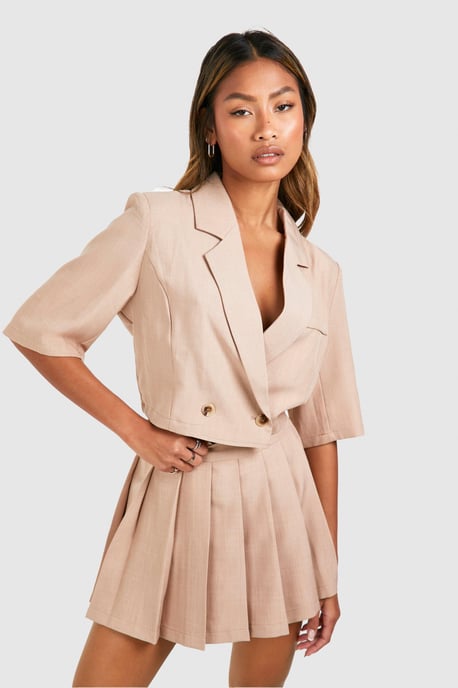 Linen Look Boxy Crop Blazer - Image 1