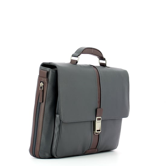 Expandable leather Laptopbag 14.0 Piquadro BLU MARRONE