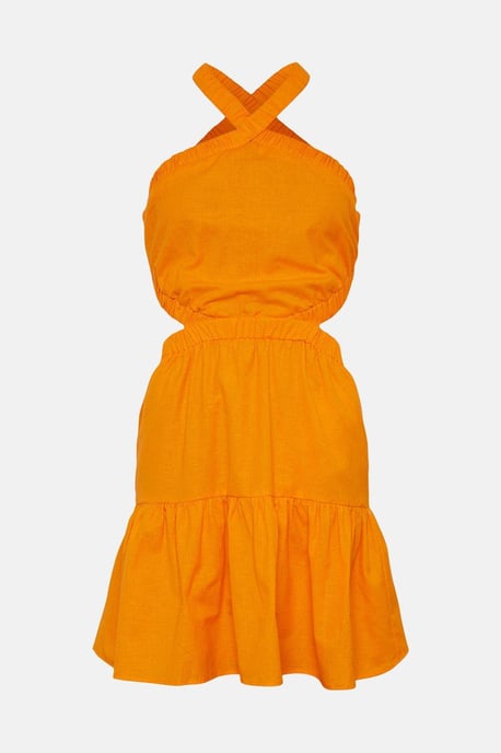 Cotton Cross Back Cut Out Mini Dress