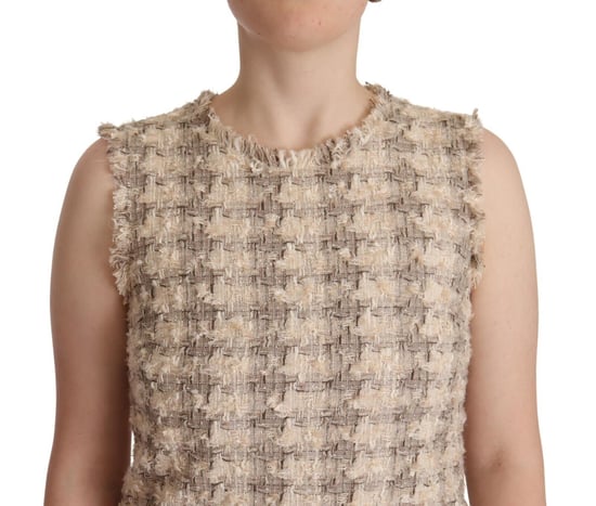 Dolce & Gabbana Beige Geruite Mouwloze Mini Shift Jurk voor Vrouwen - Image 4