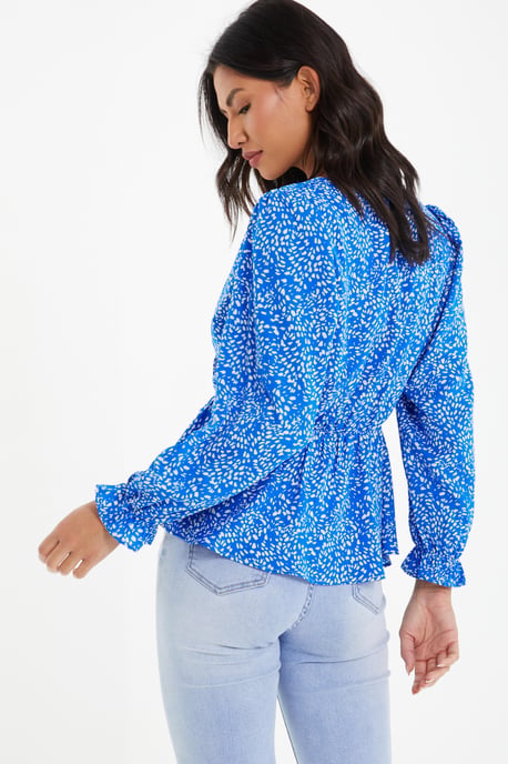 Blue Smudge Animal Print Peplum Top