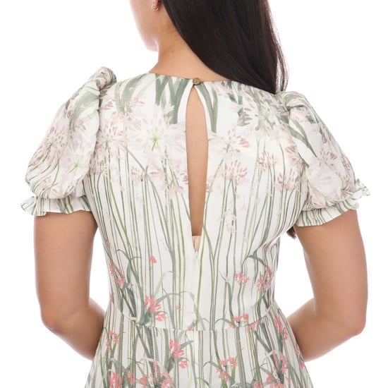 Women's Ted Baker Zahrria Floral Midi Dress With Puff Sleeves in Ivory