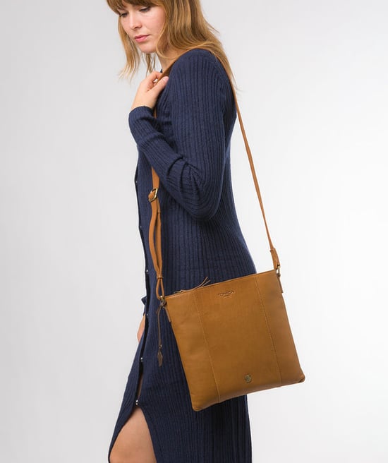 'Sol' Dark Tan Leather Cross Body Bag