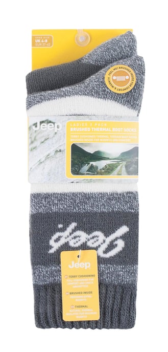 Ladies Thermal Boot Socks | Jeep | Breathable Cushioned Socks for Running, Walking and Hiking | Padded Striped Design Socks - Slate / Cream - Image 2