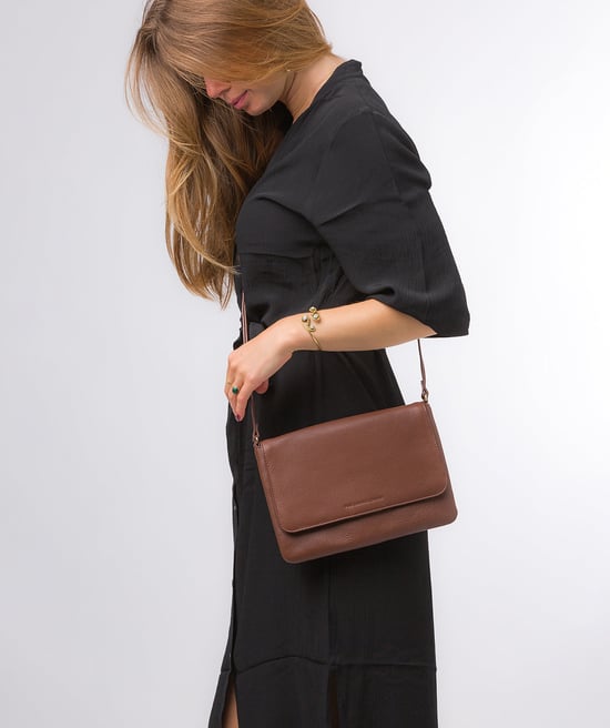 'Ruby' Dark Tan Nappa Leather Cross Body Bag