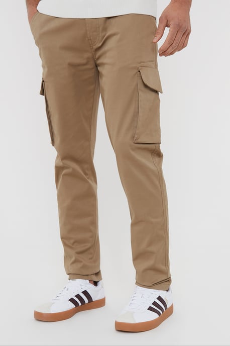 Stone 'Couturo' Cotton Cargo Pocket Chino Trousers With Stretch