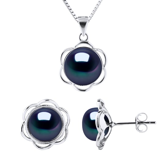 Adornment Necklace & Earrings PETAL Beads Freshwater 8-9mm Black 925