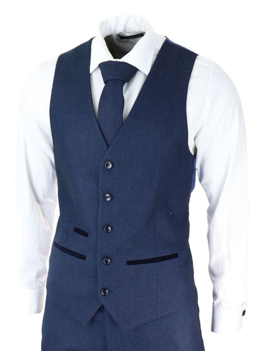 Herr 3-delad marinblå fågelöga tweed klassisk kostym - Image 4