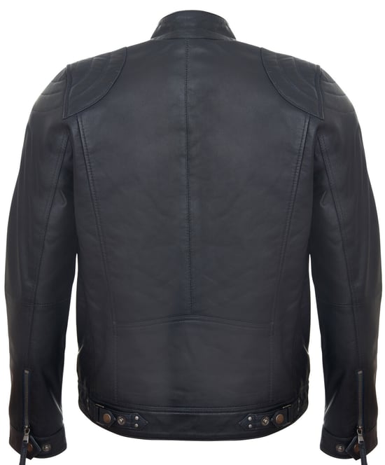 Leather biker racing jacket with zipper