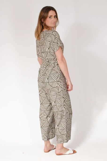 Summer Print Tie Waist Short Sleeve Jumpsuit