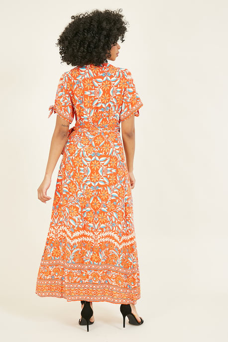 Yumi Orange Floral Printed Dress - Image 3