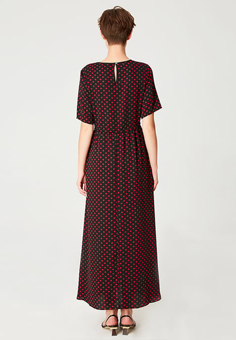 Midi tunic dress with drawstring belt and polka dot print