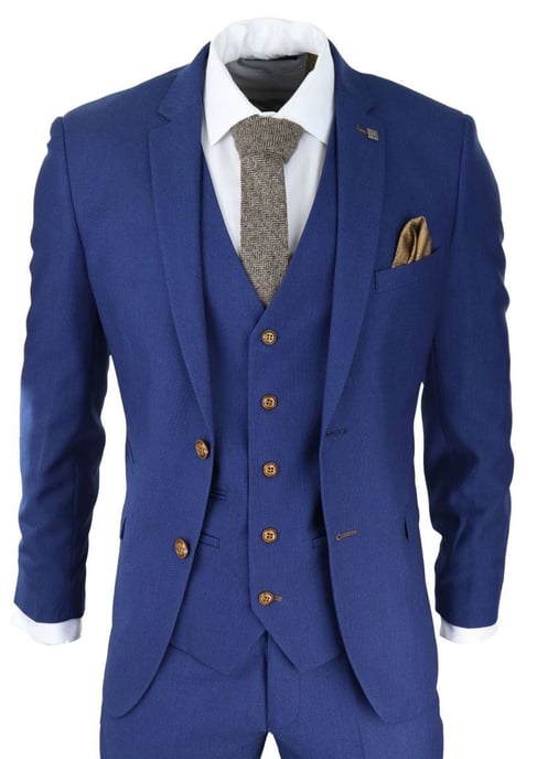 Mens 3 Piece Royal Blue Birdseye Classic Suit - Image 1