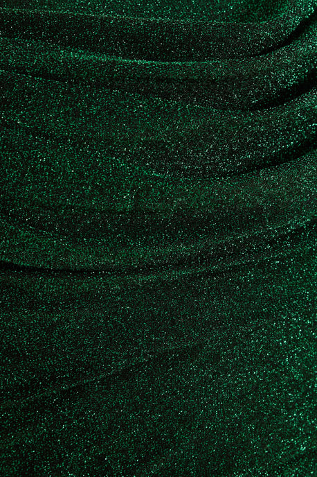 Bottle Green Shimmer Bardot Ruched Midi Dress