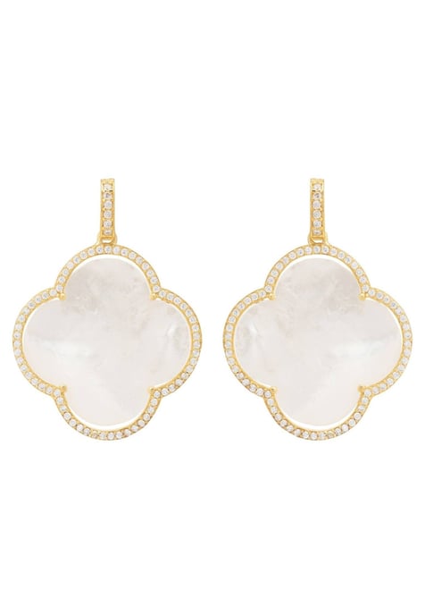 Open Clover Large Mother Of Pearl Gemstone Earrings Gold