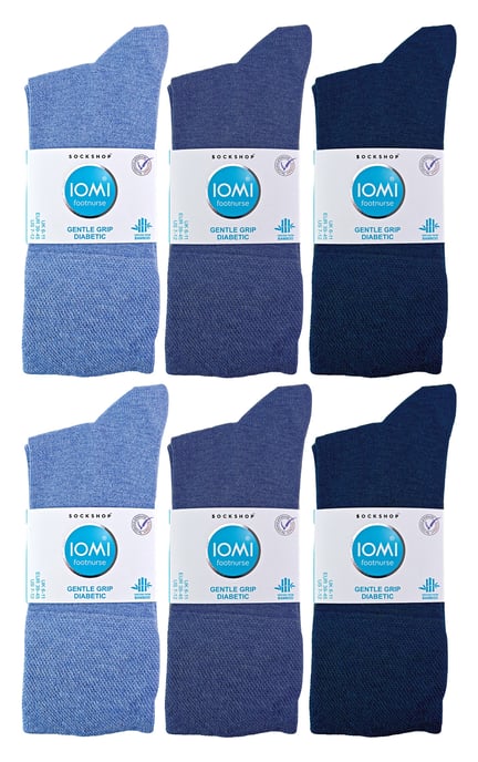 IOMI - 12 Pair Multipack Mens Diabetic Bamboo Socks | Extra Wide Seamless Socks with Non Elastic Gentle Grip Top - Navy Blue - Image 2