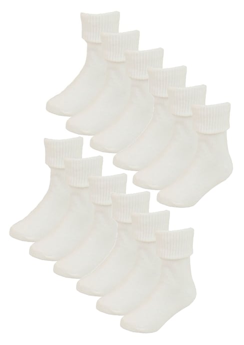 Baby Cotton Turn Over Top-strumpor | 6-parspaket | Sock Snob | Vanliga roliga strumpor för pojke och flicka - Cream - Image 1