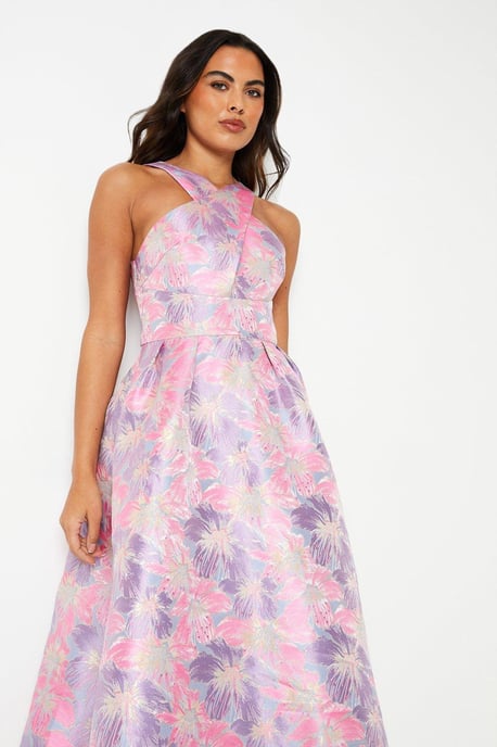 Cross Front Jacquard Midi Dress