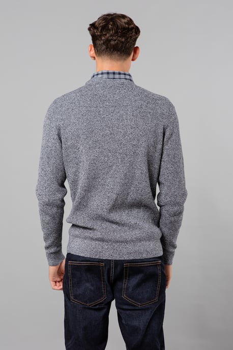 Navy Mock Checked Shirt Crew Neck Jumper