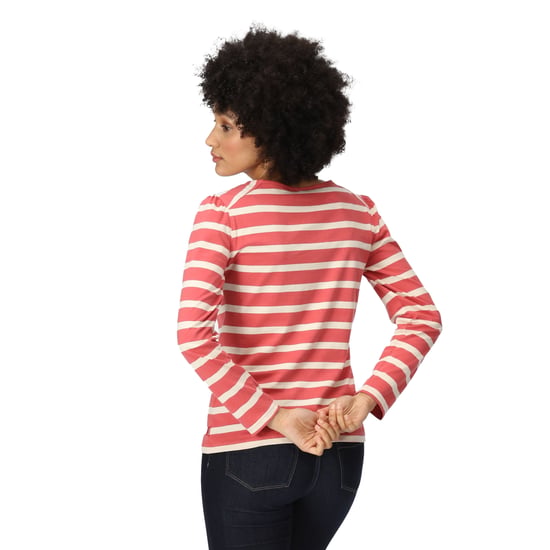 Regatta Womens/Ladies Federica Stripe Long-Sleeved T-Shirt (Mineral Red/Light Vanilla)