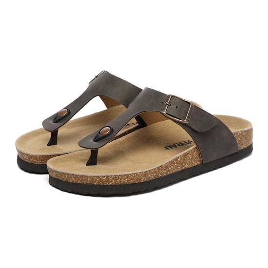 EVER AU Women Flamingo Leather Toe Thong Sandals - Brown Oiled Leather