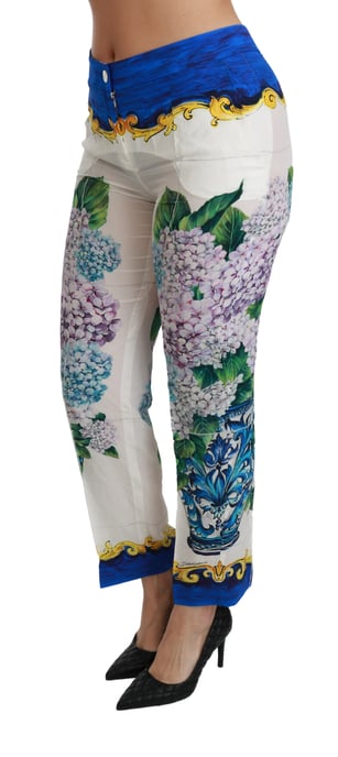 Dolce en Gabbana Witte Hortensia Rechte Midden Taillezijde Zijde Broek - Image 3