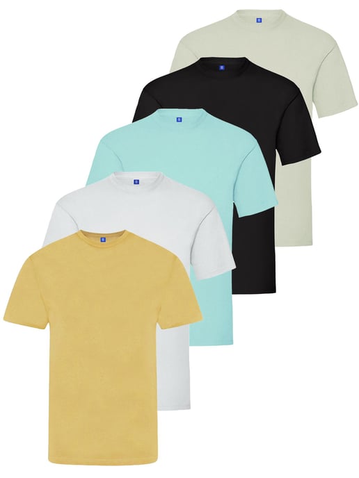 Kruze | Mens Crew Neck T-Shirts (5 Pack) - BLK/GRY/WHT/SKY/BEIGE - Image 1