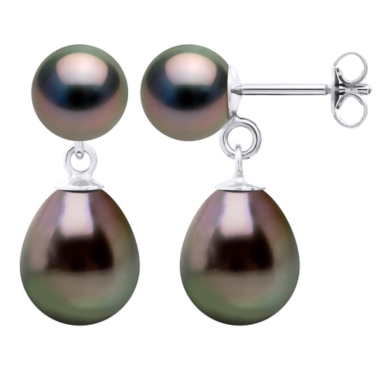 Dubbele Oorbellen - Wit Goud - Echte Geconstitueerde Tahiti Parel Ronde 7-8 en Perelaar 9-10 mm - Image 1