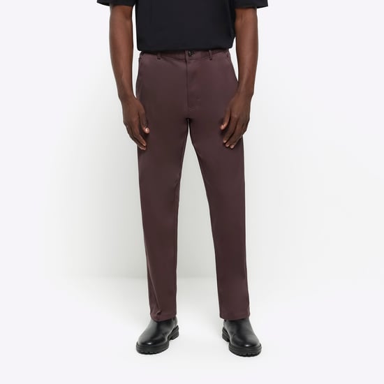River Island Mens Smart Trousers Dark Red Slim Fit