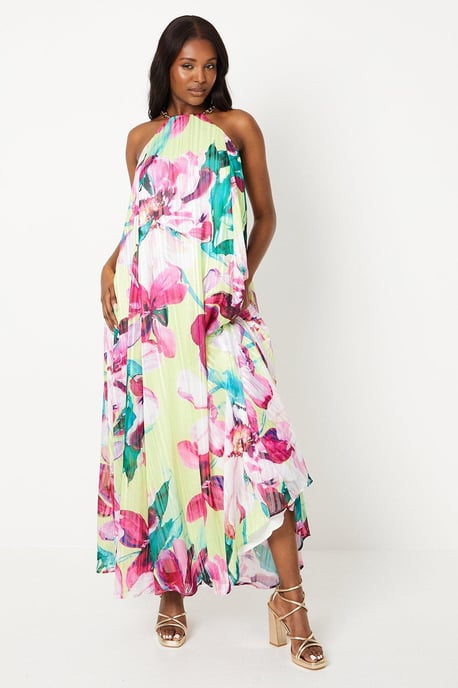 Printed Chain Trapeze Maxi Dress