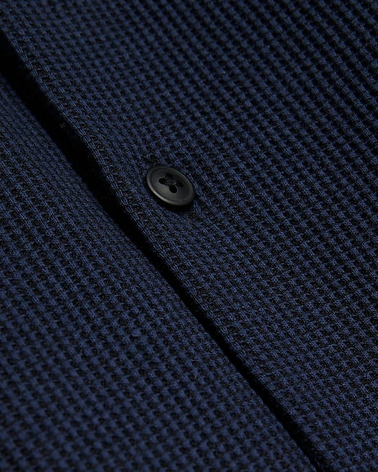 River Island Mens Shirt Navy Slim Fit Waffle Textured Jersey