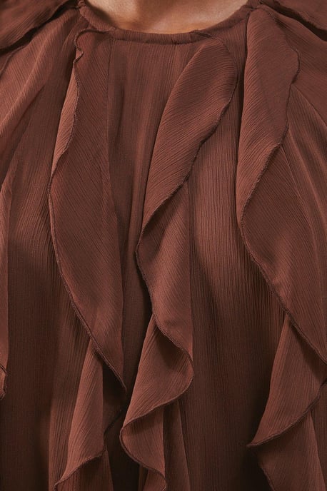 Chiffon Ruffle Blouson Sleeve Maxi Dress
