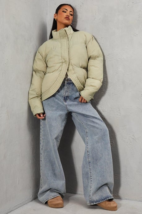 Ribbed Placket Puffer Coat