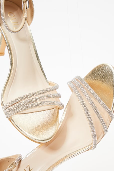 Gold Foil Diamante Mesh Low Heels