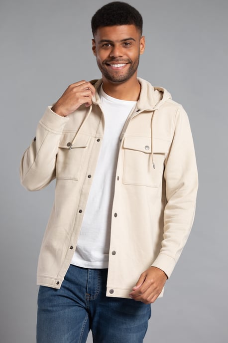 Stone Cotton Blend Hoody Style Shirt