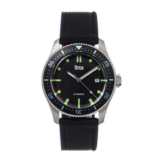 Reign Elijah Automatic Rubber Inlaid Leather-Band Watch W/Date