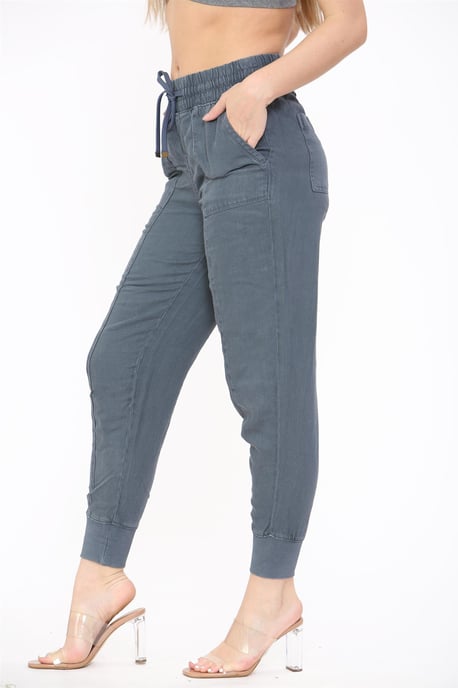 EX M&S Dames Linnen Gebreide Broek Luchtmacht Blauw - Image 4