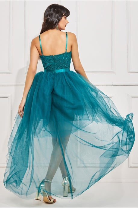 High Low Tulle Mini With Lace Bodice