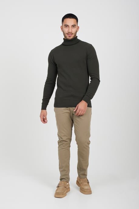 Khaki 'Hume' Roll Neck Jumper