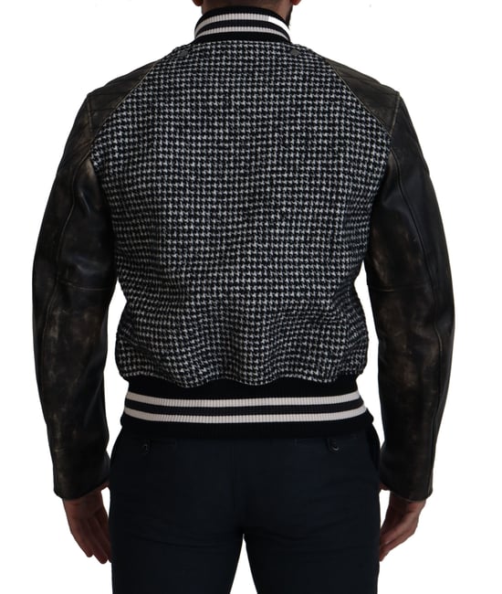 Dolce & Gabbana Svart Houndstooth Polyester Bomberjacka för män - Image 6