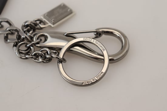 Dolce & Gabbana Black Prince Spikknappar Logotyp Silver Mässing Herrnyckelring - Image 6