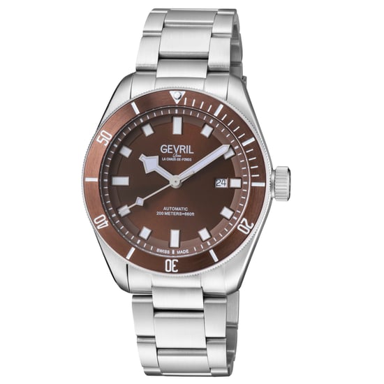 Gevril Men's Yorkville 48607 Sellita SW200, Swiss Automatic Brown Dial Stainless Steel Date Watch